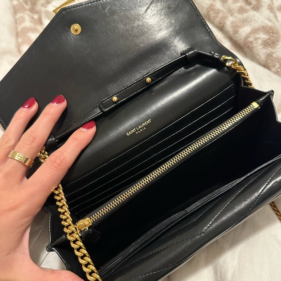 YSL Sulpice Black Quilted Double Flap Wallet on a Chain - Picture 16 of 16